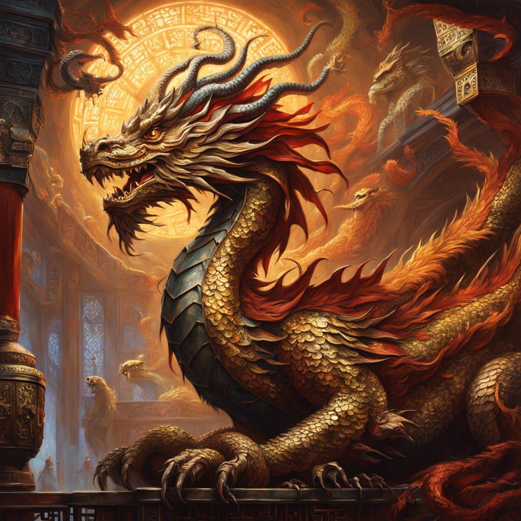 Majestic Metal Dragon Portrait in Chinese Imperial Style