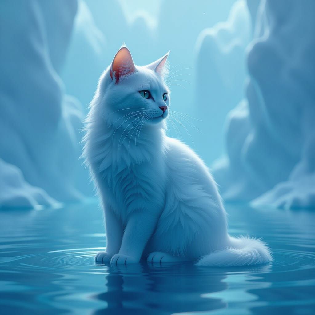 Translucent Water Cat in Dreamy Futuristic Style