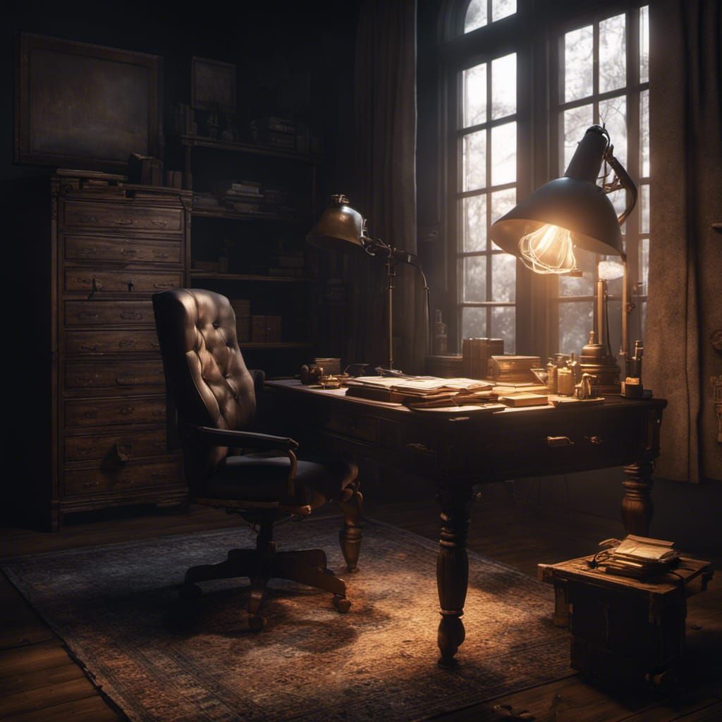 Eerie Desk Scene with Dramatic Lighting