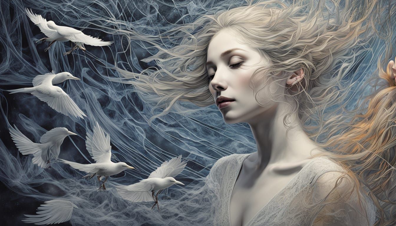 Surreal Dreamscape: Galactic Aura and Ethereal Birds