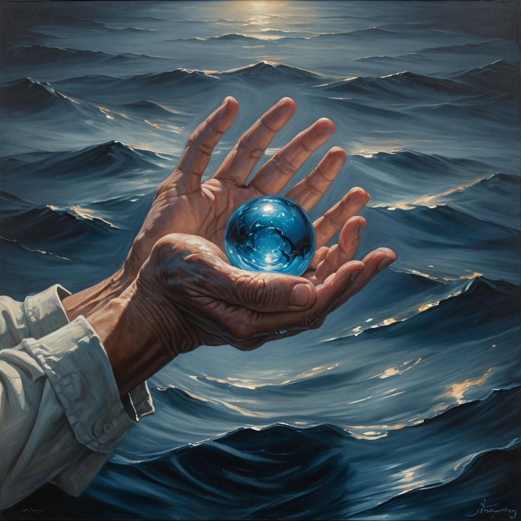 Hands Holding Glowing Orb: Visionary Oil Painting