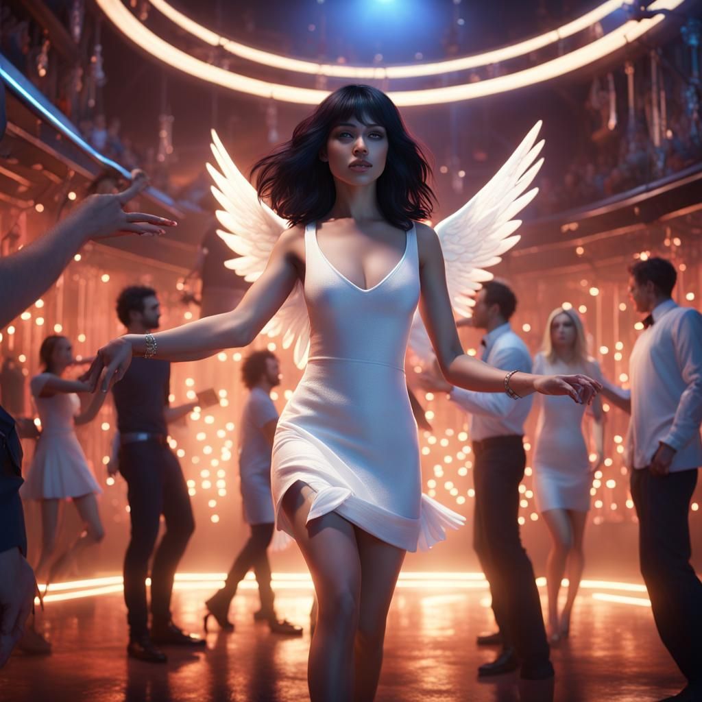 Angelic Woman Dancing in Nightclub: Fantasy Art