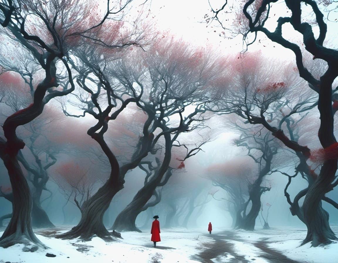 Eerie Forest Landscape with Twisted Trees