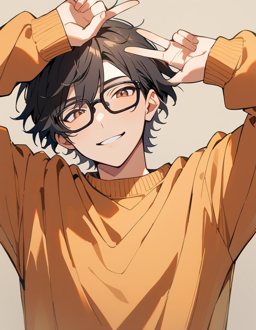 Boy with Black Hair and Orange Sweater
