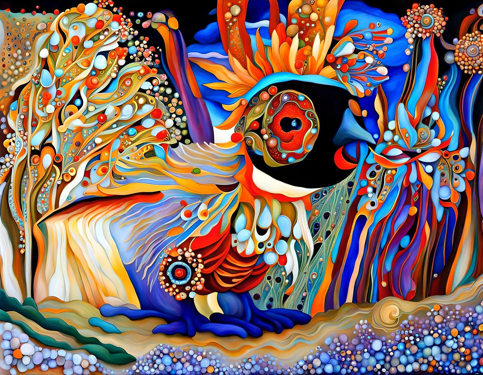 Surreal Landscape with Abstract Forms in Vermillion