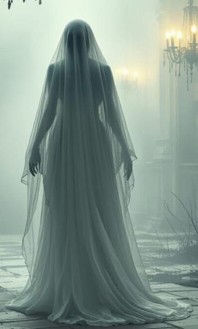 Ethereal Ghost Haunts Midnight Victorian Mansion