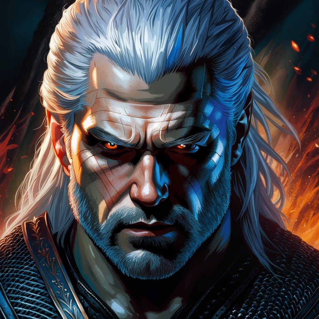 Hyperrealistic Witcher Portrait in Dramatic Movie Poster Sty...