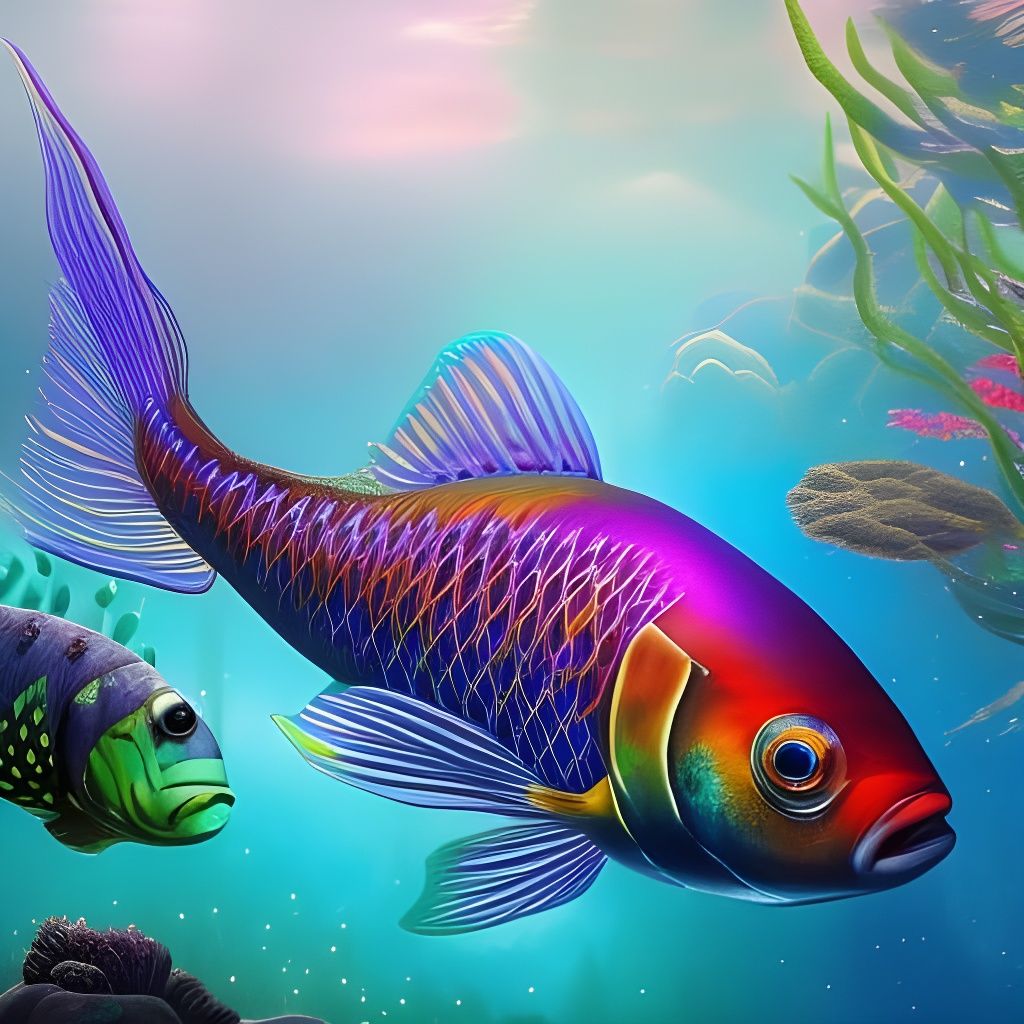 Opalescent Fish in Dark Water: Hyperrealistic Fantasy Art