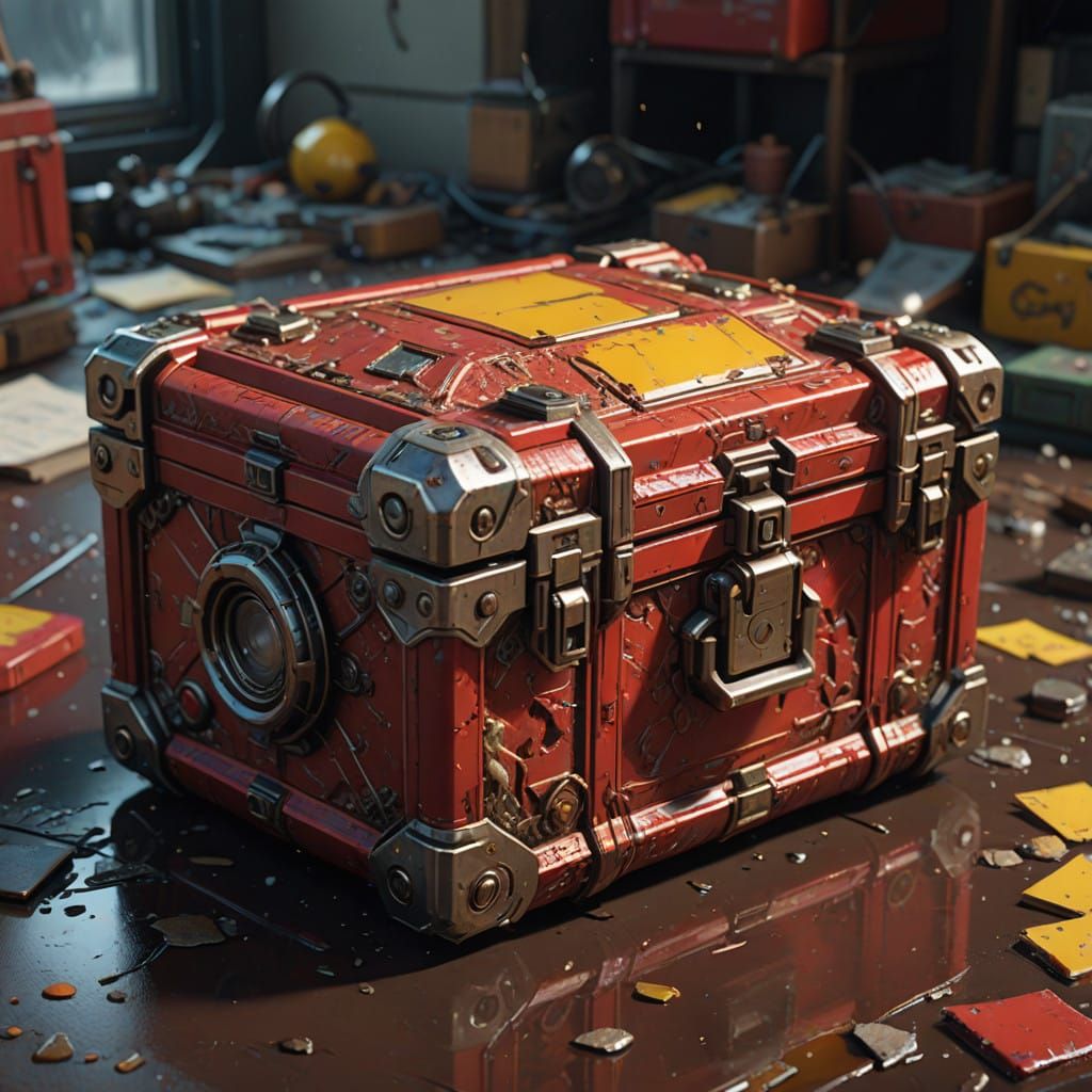 Vibrant Sunshine Yellow Metal Box with Intricate Red Plastic...