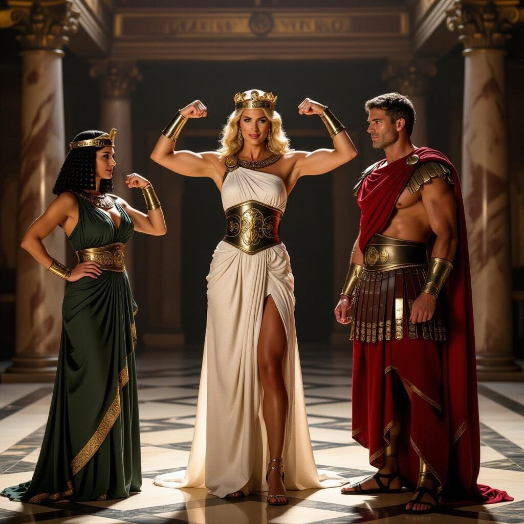 Roman Empress Claudia Schiffer Flexes Biceps in Caesar's Pal...