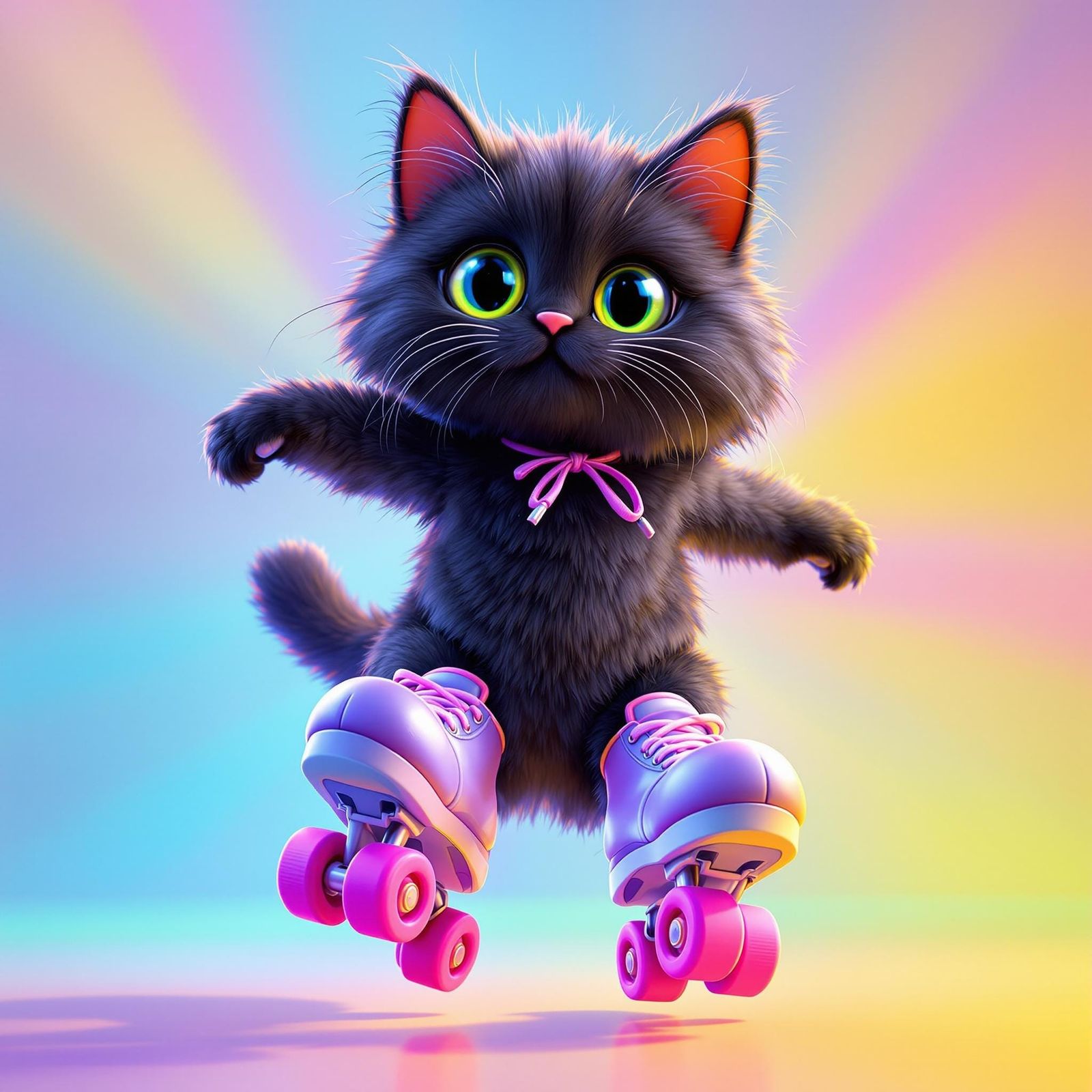 Whimsical Black Cat on Roller Skates in Digital Art