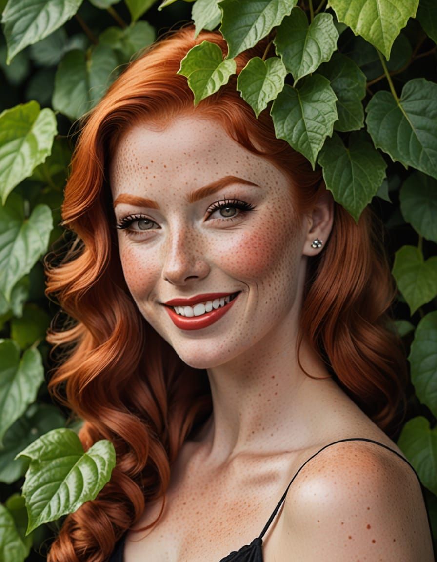 Ginger Pin-Up Goddess in Ivy Leaves