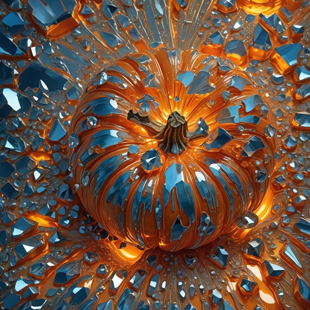 Crystallized Pumpkin Splash Art Reflecting Orange Light