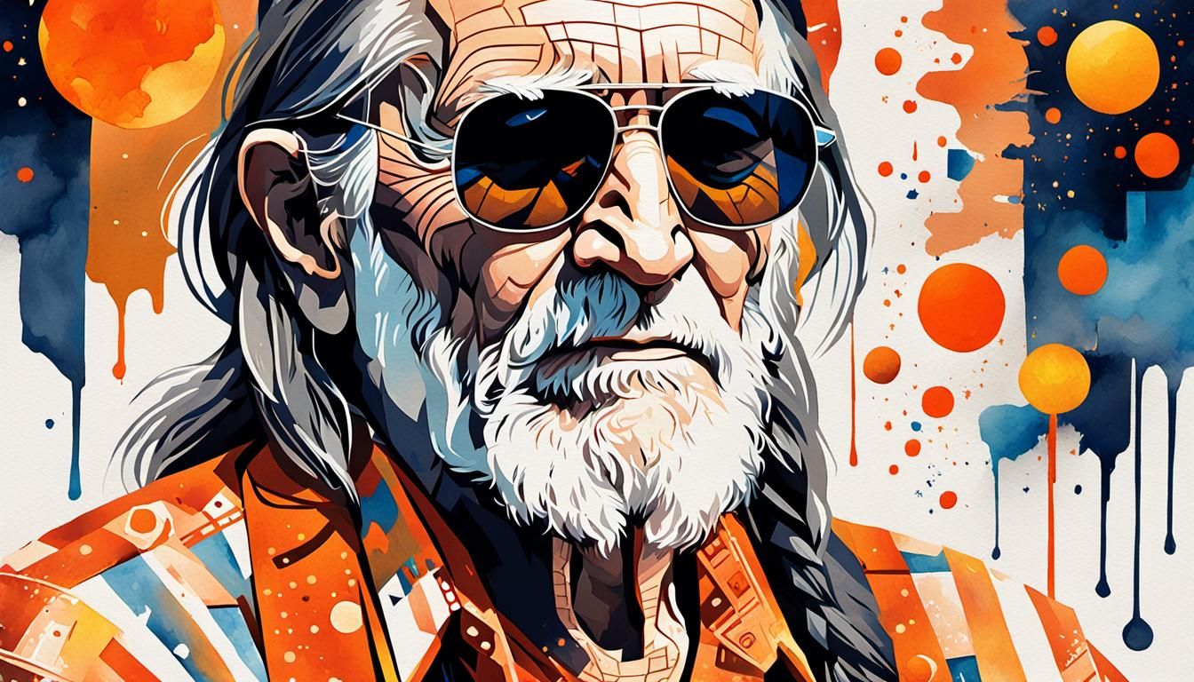 Willie Nelson Nashville Portrait in Pop Art Style