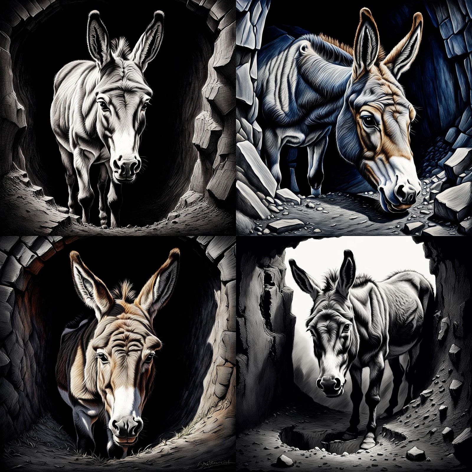 Detailed Charcoal Donkey Coloring Page