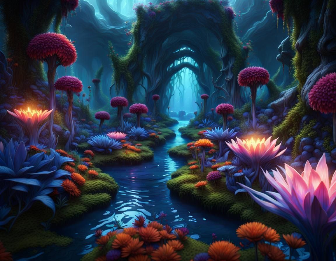 Undead Underworld Garden with Soul River in Blue