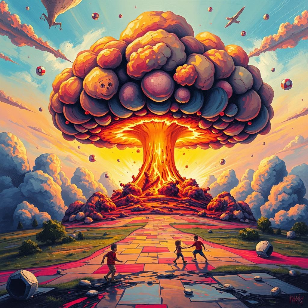Whimsical Nuclear Explosion in Pop Art Style