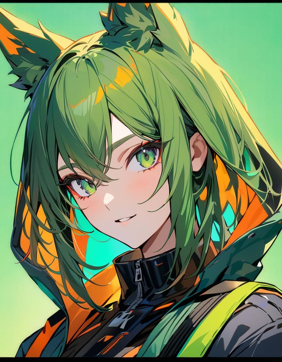 Green Fox Girl Portrait in Persona Style