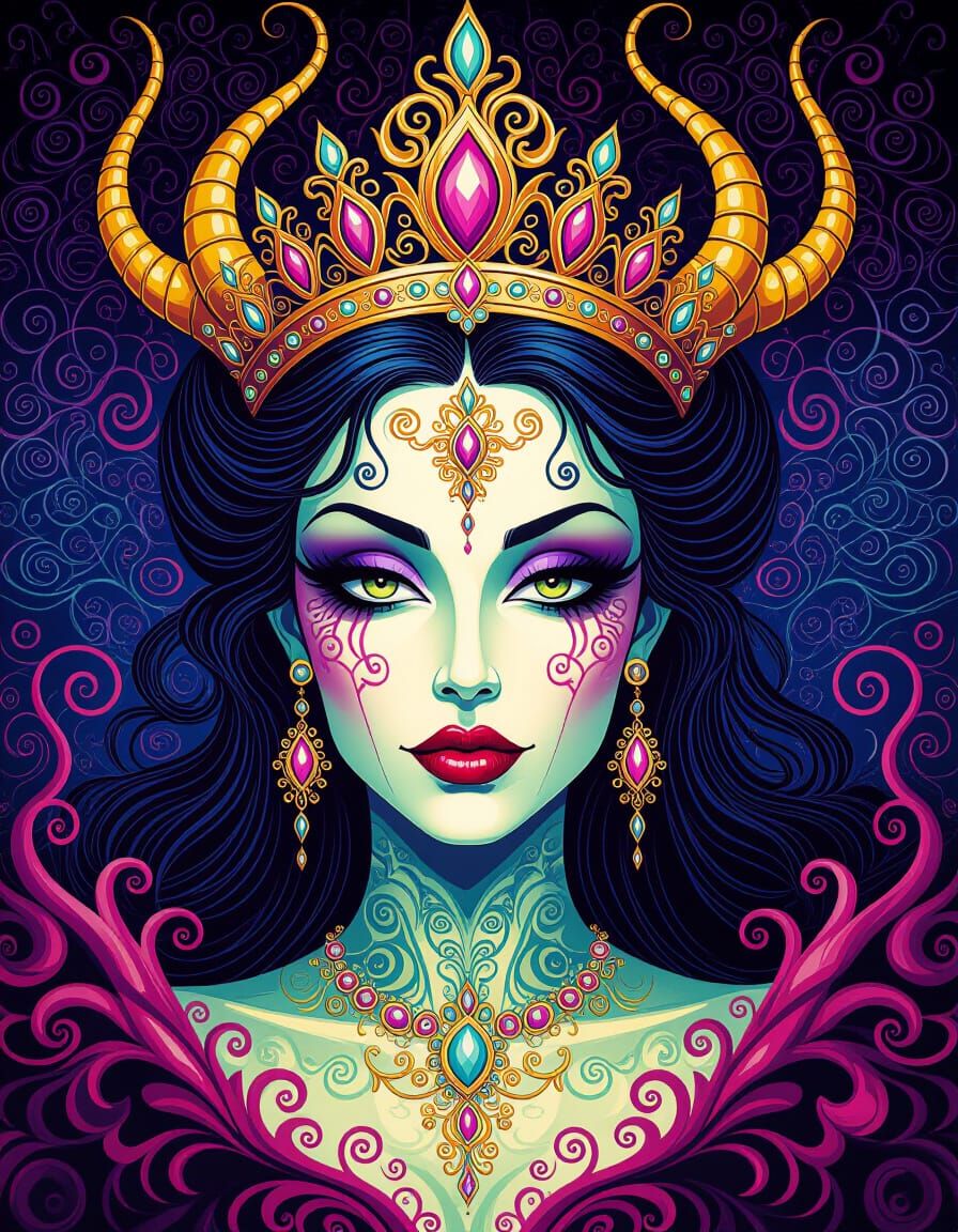 Demonic Evil Queen in Psychedelic Surreal Art
