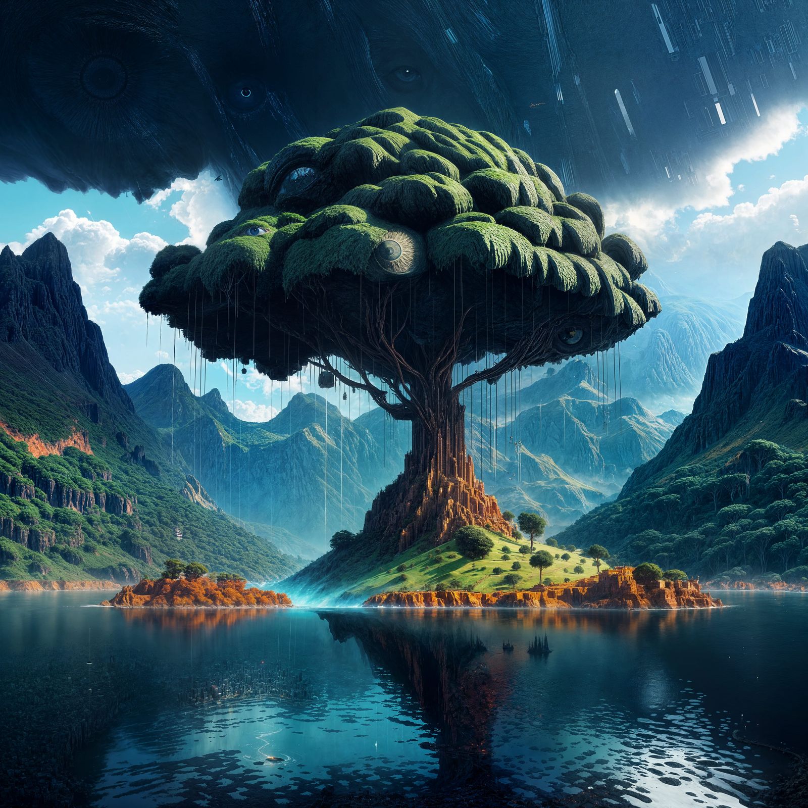 Pixelated Eye Landscape: Digital Matte Painting