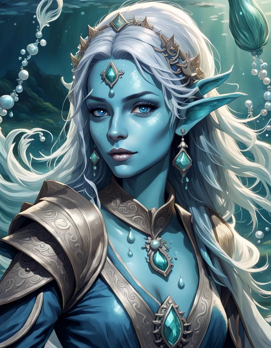 Female Sea Elf Cleric in Ornate Temple
