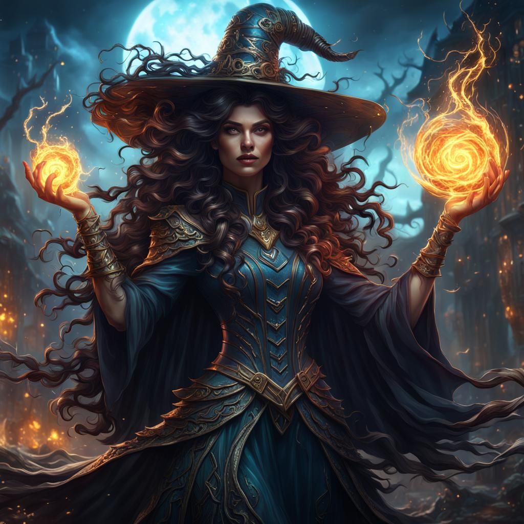 Electrical Witch Concept Art in Fantasy Style
