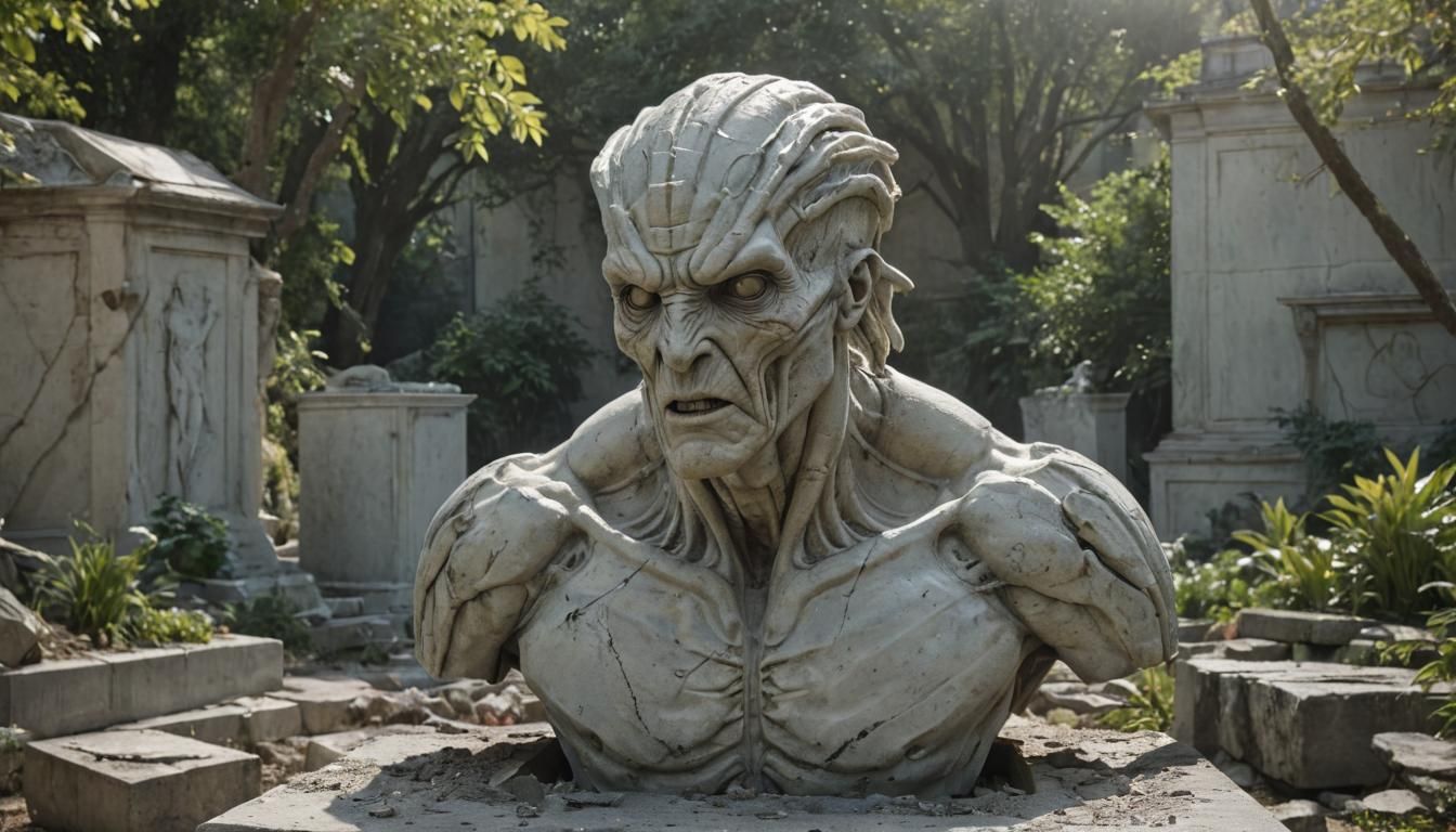 Prometheus Engineer: Pale Marble Sculpture in Apocalyptic Ga...