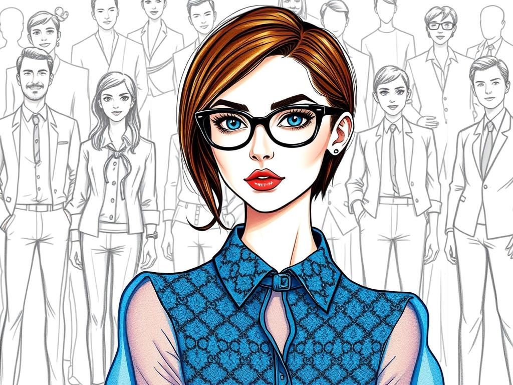 Stylish Woman in Colored Pencil Sketch with Figure Outlines