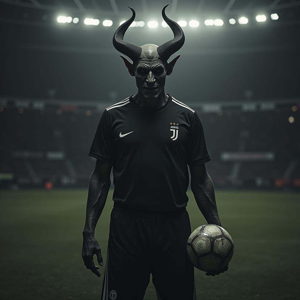 Devil in Juventus Jersey, Dark Surreal Art