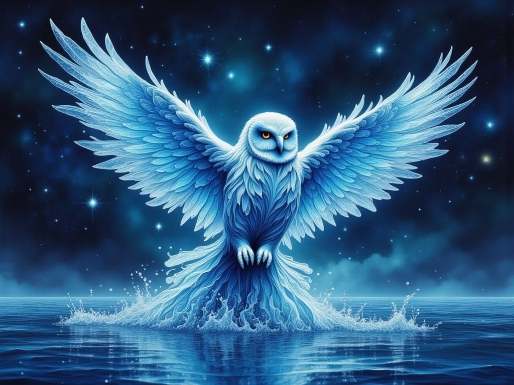 Ethereal Water Owl Rises into the Starry Night