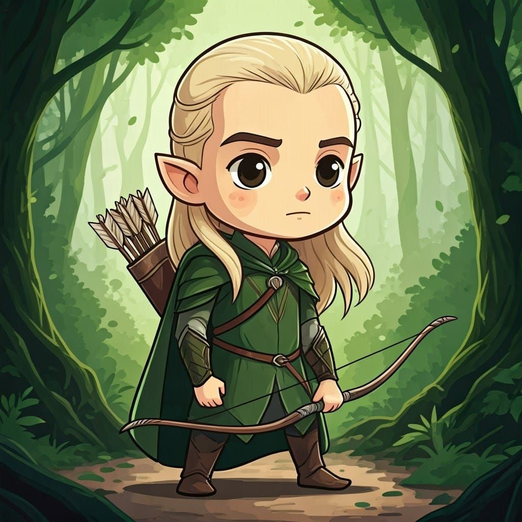 Elf Archer in Mirkwood: A Chibi Illustration