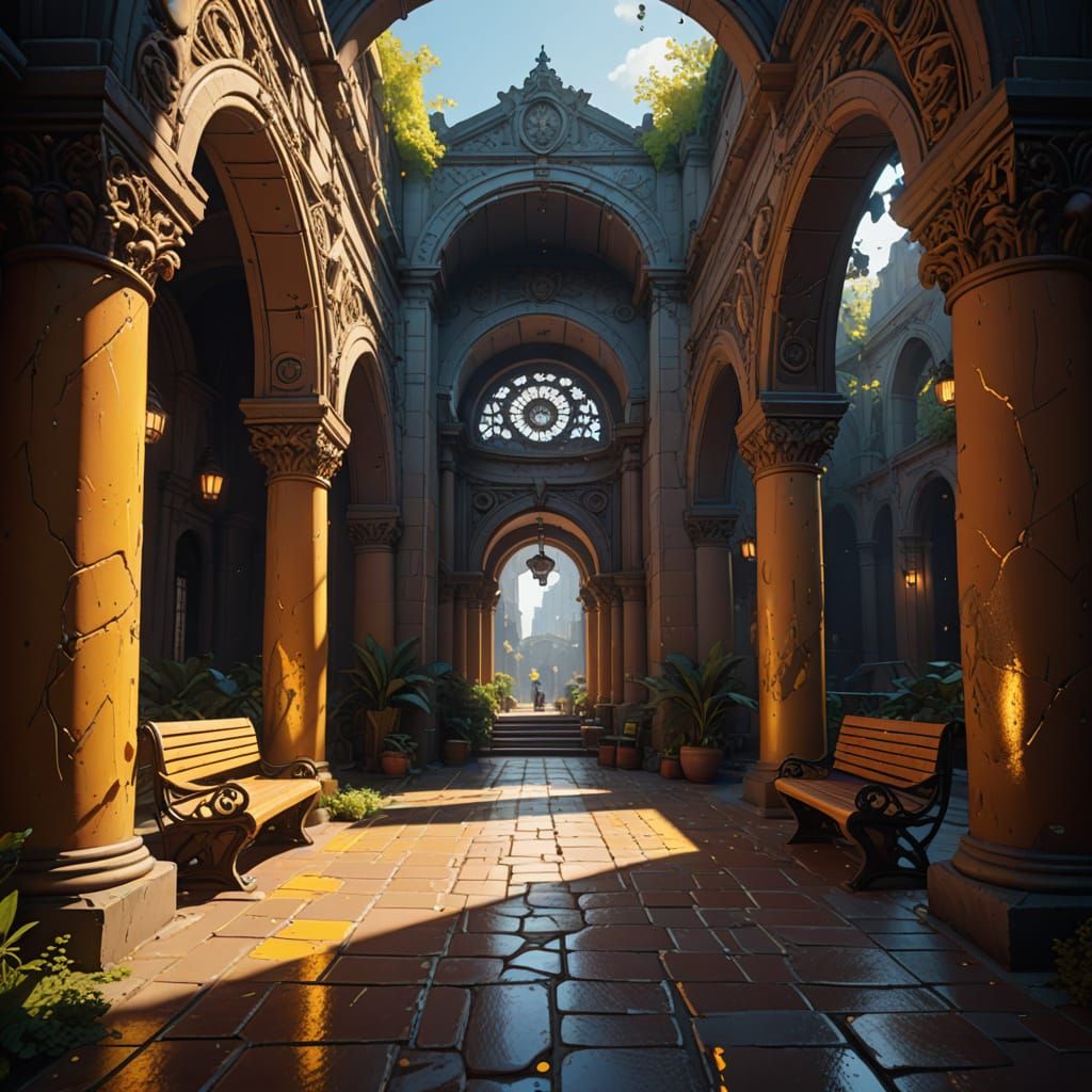 Bird's-Eye View of a Shaded Stone Gallery