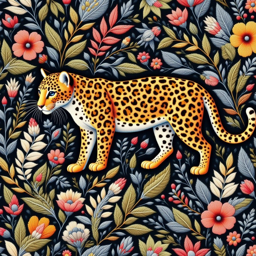 Ornate Tapestry of Jaguar in Lush Foliage
