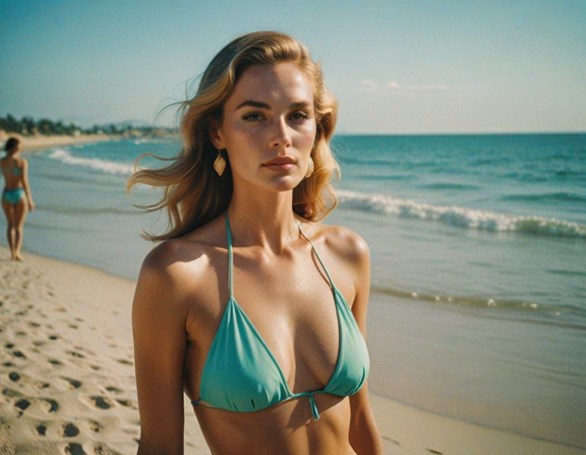 Woman on Beach in Pop Surreal Photography Style