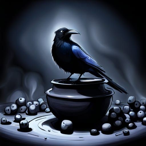 Man Boils Raven: Dark Whimsical Art