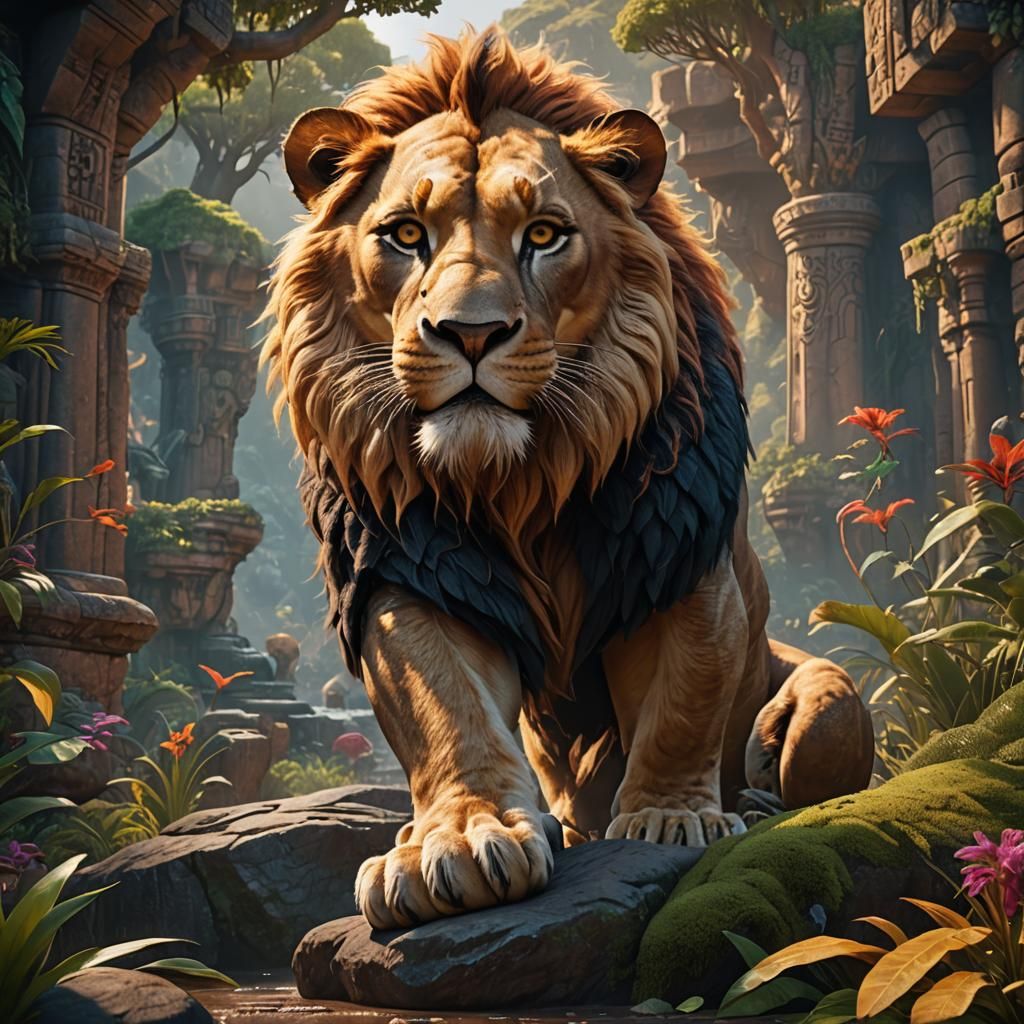 Detailed Matte Painting of Simba in Deep Color