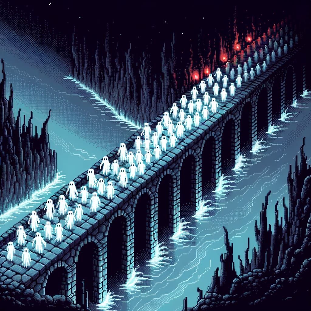 Pixel Art River Styx with Ghostly Souls Crossing