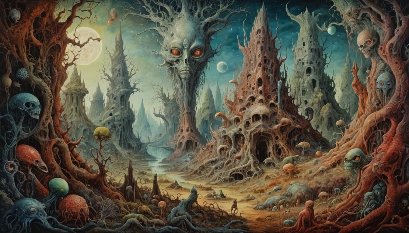 Surreal Fantasy Landscape Inspired by Ernst Fuchs