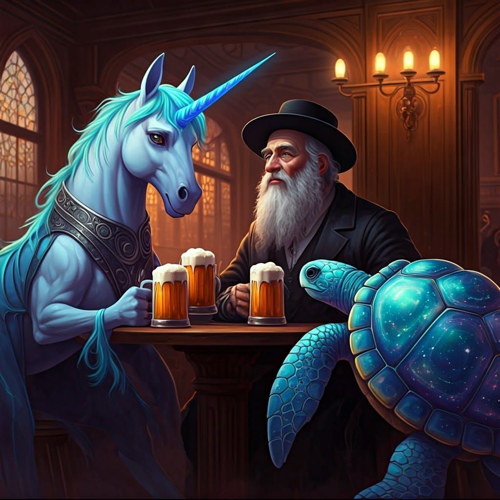 Majestic Beings Unite in 3D Anime-Style Pub Scene