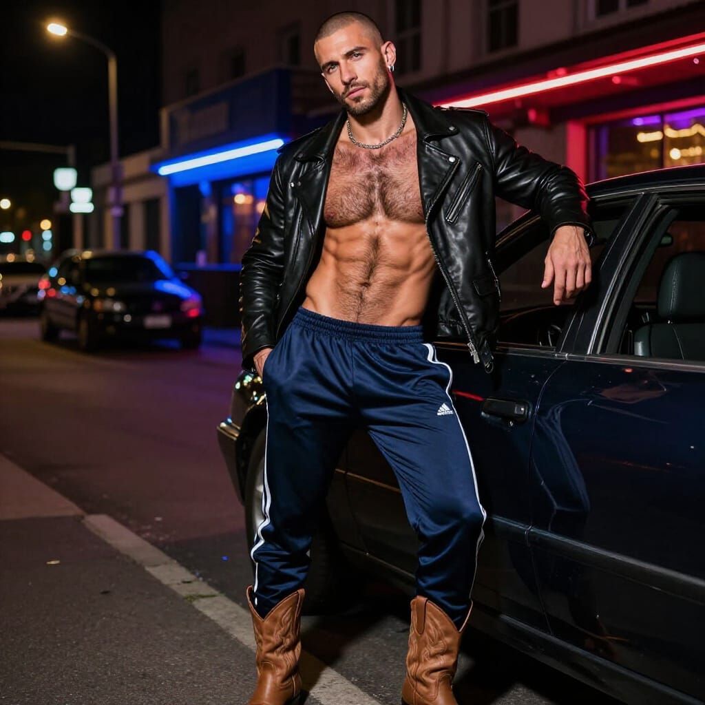 Handsome Man in Nightclub Neon Lights