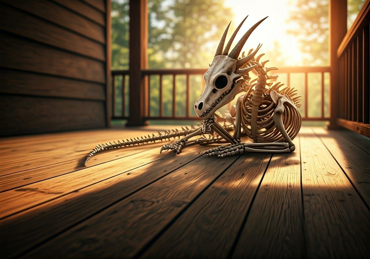 Young Skeleton Dragon Resting in Sunlight