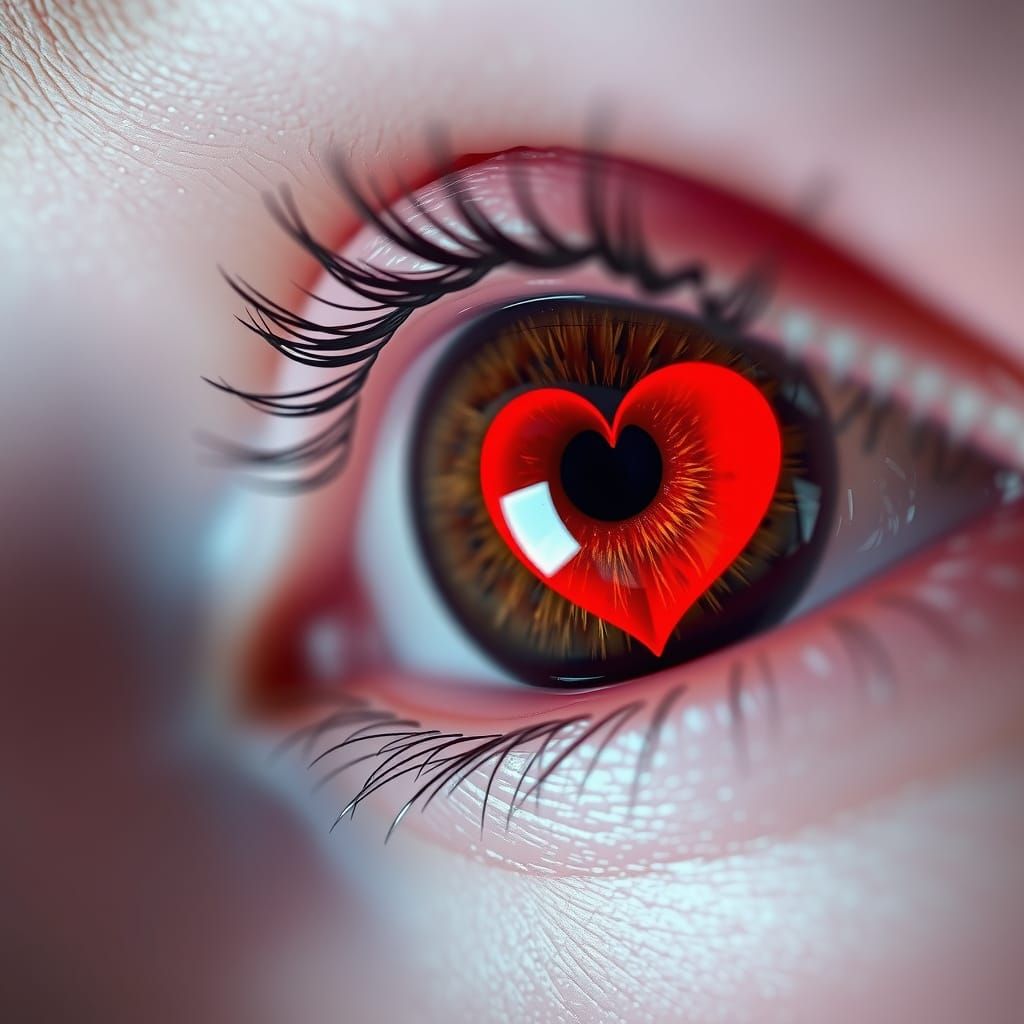 Macro Eye Photography With Crimson Heart Pupil