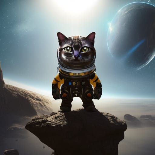 Astronaut Cat on Alien Planet: Fantasy Digital Art