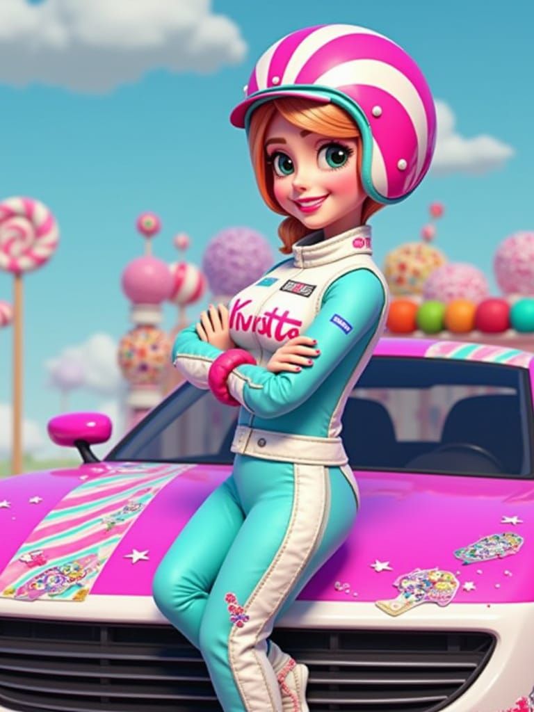 Cute Race Car Driver & Candy Car at Sweet Shop