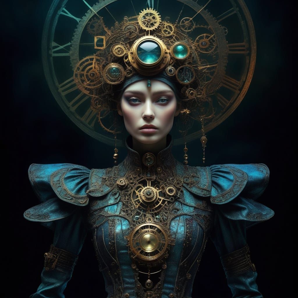 Steampunk Fantasy Model in Intricate Mechanical Attire