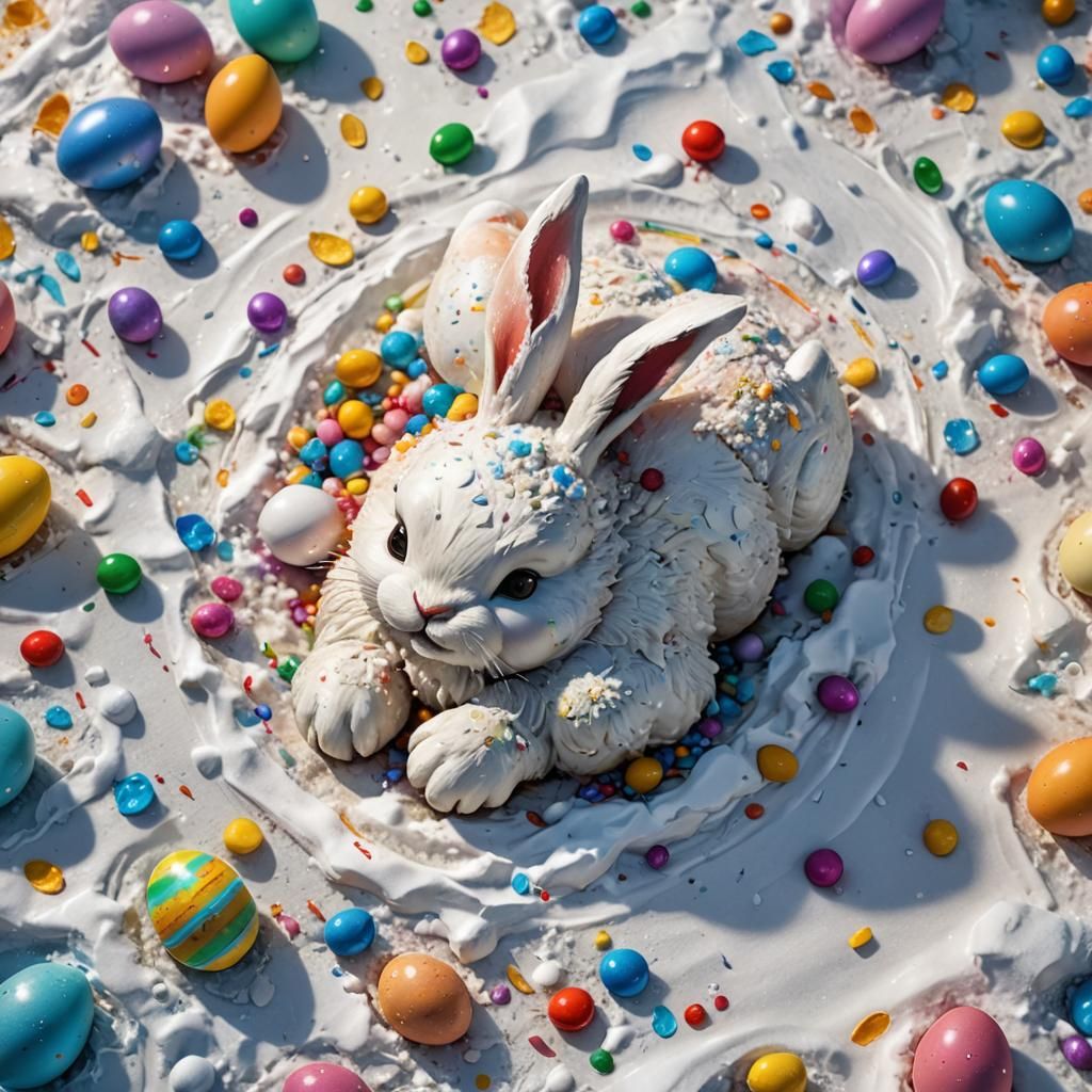 Bunny Makes Easter Egg Snow Angel