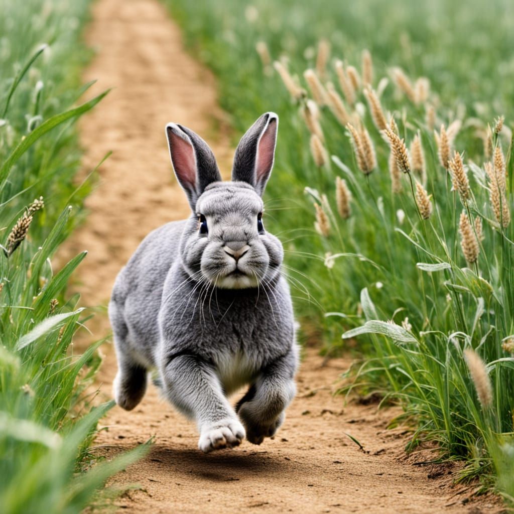Bunny in Joyful Sprint Through Lush Fields