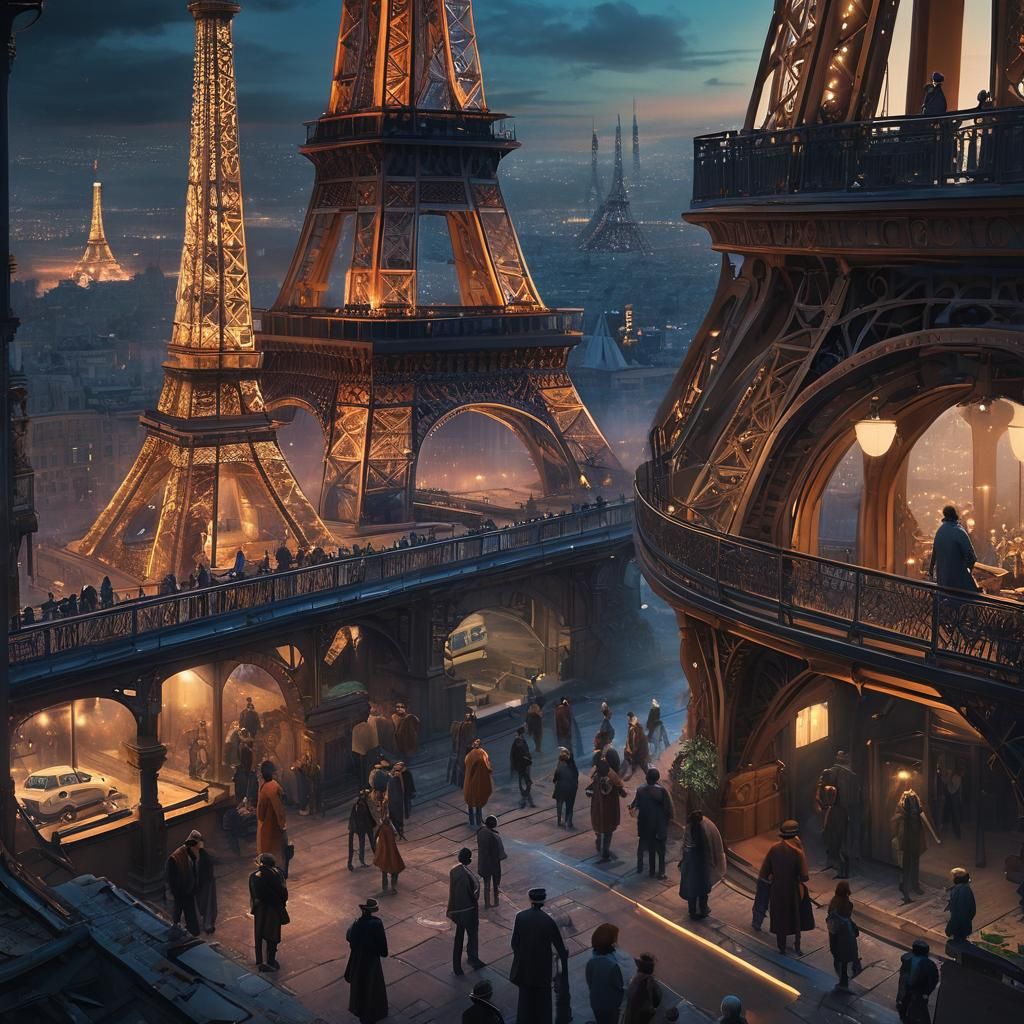 Steampunk Tourists at Dreamlike Eiffel Tower