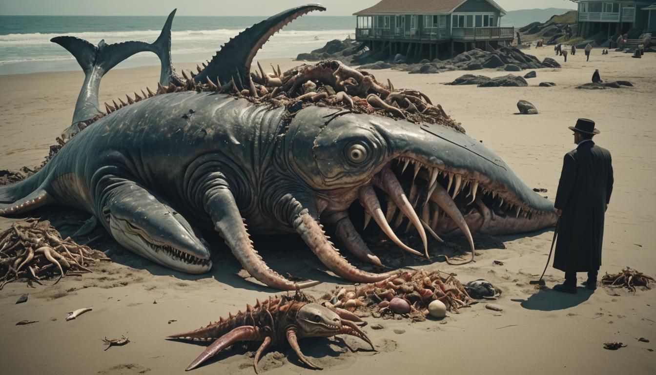 Hyperrealistic Insectoid Monsters Feast on Whale Carcass