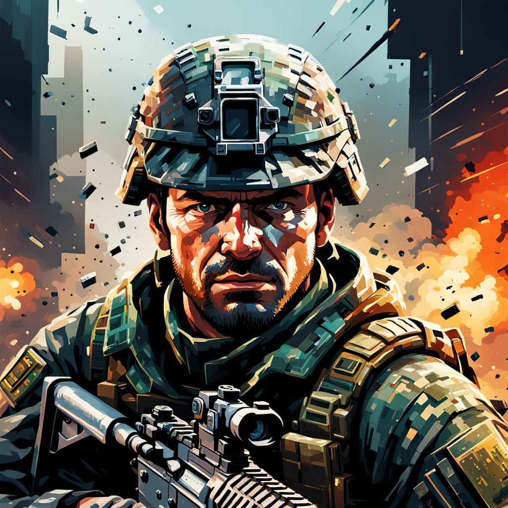 Pixelated Call of Duty Scene in Splash Art Style